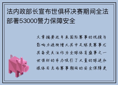 法内政部长宣布世俱杯决赛期间全法部署53000警力保障安全