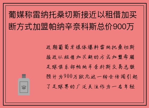 葡媒称雷纳托桑切斯接近以租借加买断方式加盟帕纳辛奈科斯总价900万